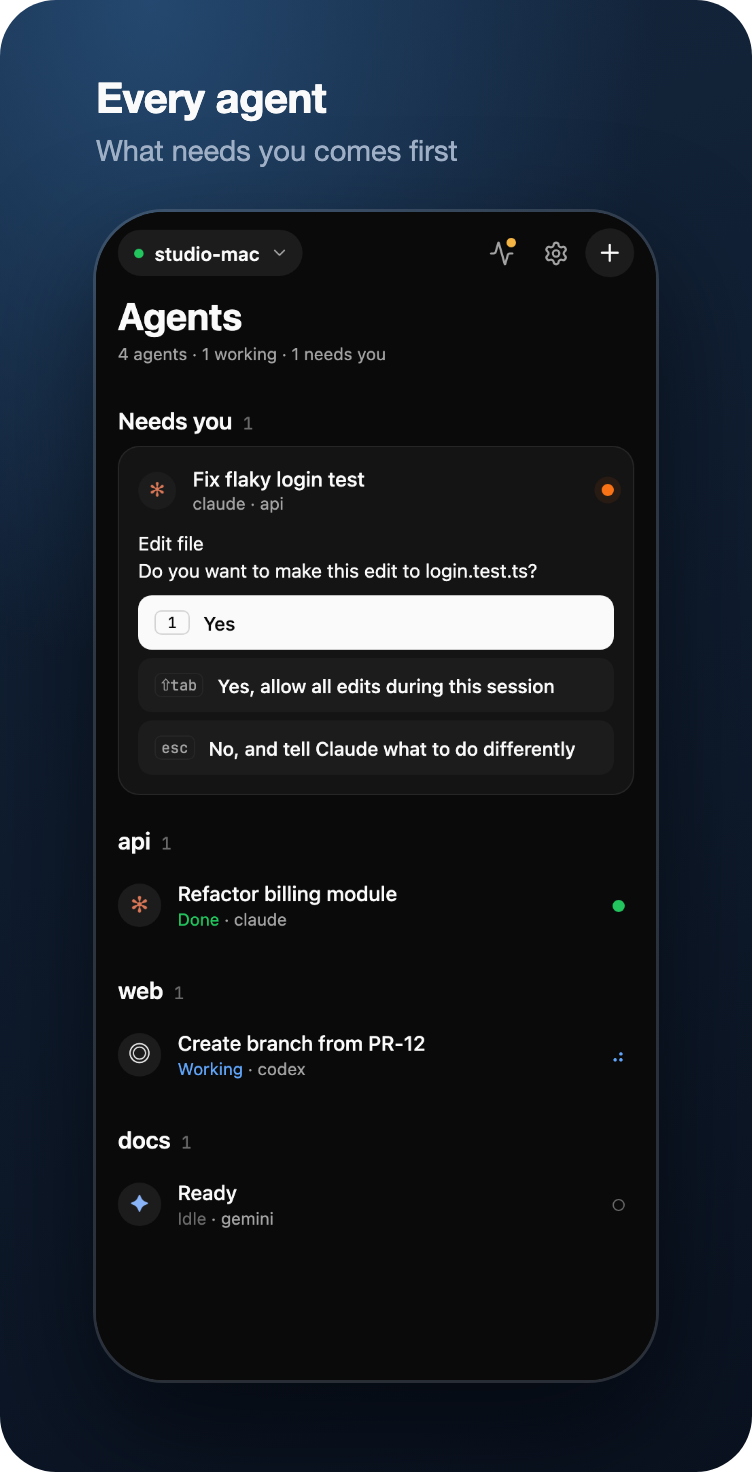 Agent list, with the agent that needs input first
