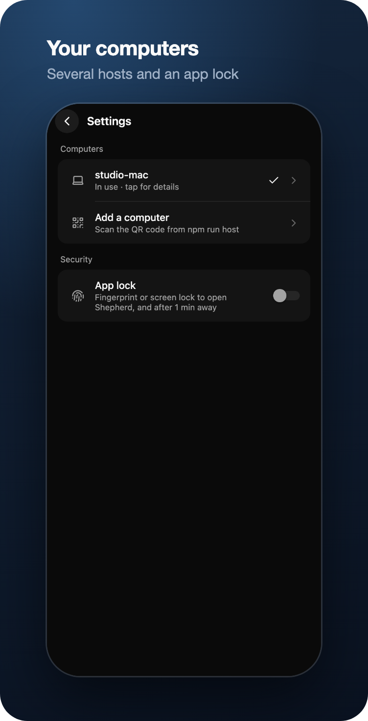 Settings with paired computers and app lock